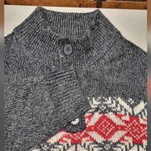 Oscar De La Renta Cozy Mock Neck Acrylic Sweater Size X-Large Snowflake Gray Red
